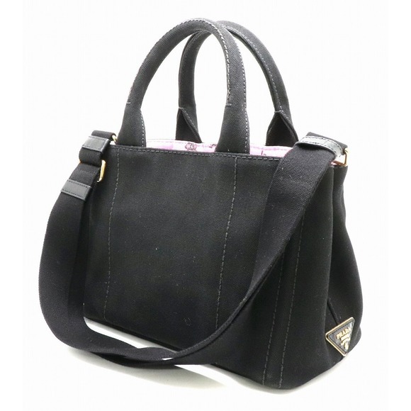Prada Nero Elephant Bag Bag Canapa 2WAY Shoulder Tote Black Pink - Picture 1 of 8